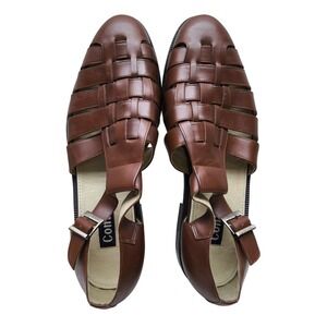 Conti Men's Sandals Brown Leather #6641 Buckle Strap Dress Shoes‎ Size: 16D